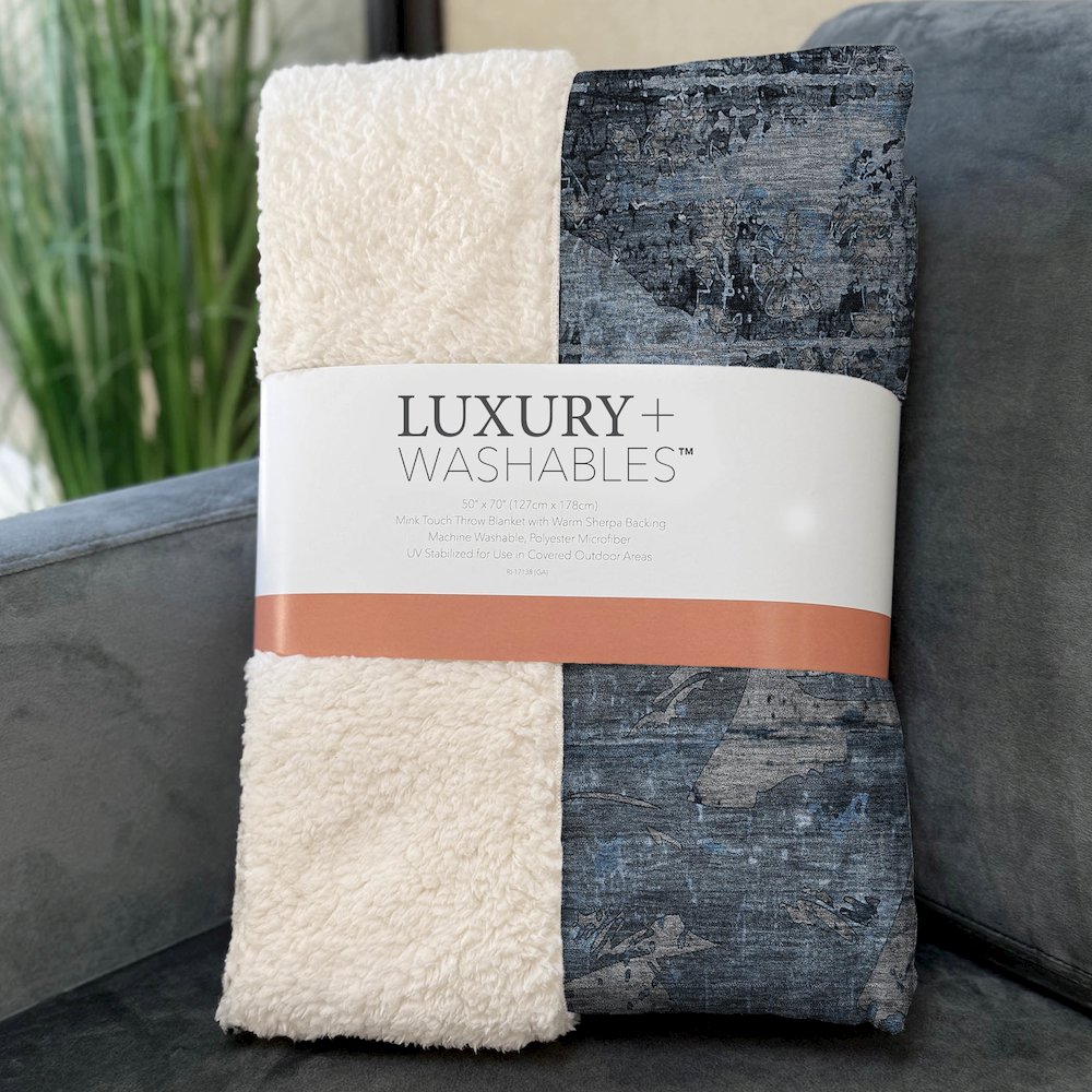 Premium Machine Washable ASB555 Denim 50" x 70" Sherpa Throw Blanket. Picture 3