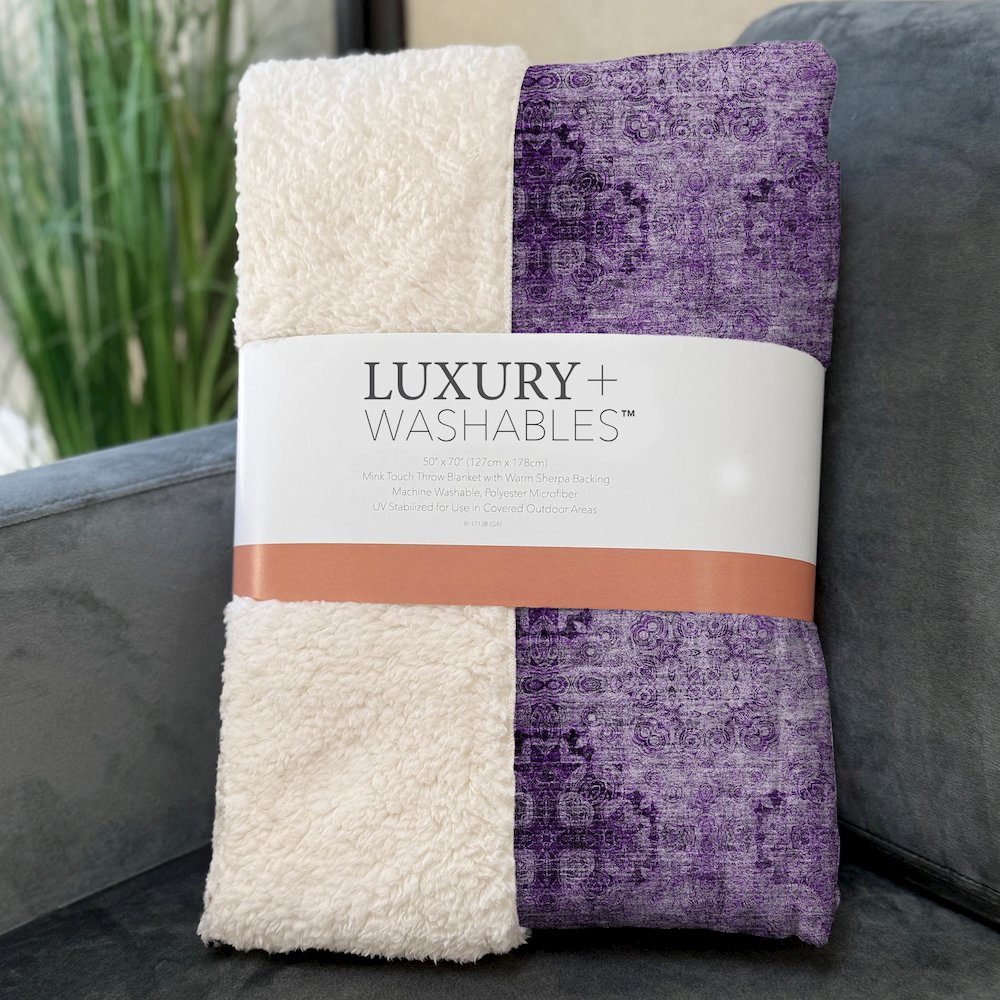 Premium Machine Washable ASB557 Eggplant 50" x 70" Sherpa Throw Blanket. Picture 3