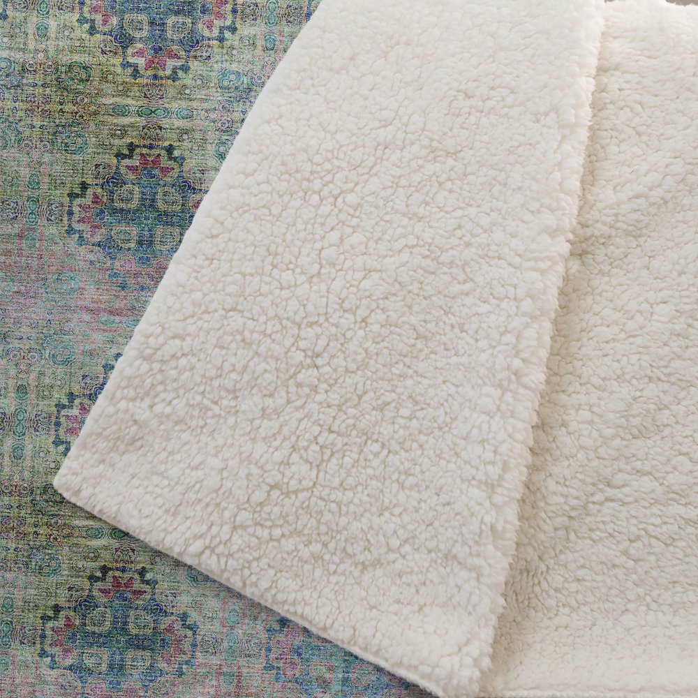 Premium Machine Washable ASB557 Green 50" x 70" Sherpa Throw Blanket. Picture 2