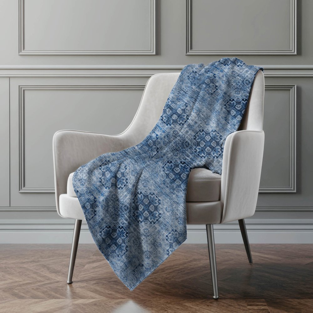 Premium Machine Washable ASB557 Navy 50" x 70" Sherpa Throw Blanket. Picture 4