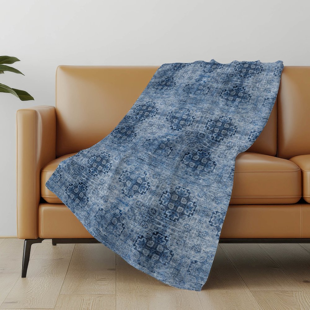 Premium Machine Washable ASB557 Navy 50" x 70" Sherpa Throw Blanket. Picture 5