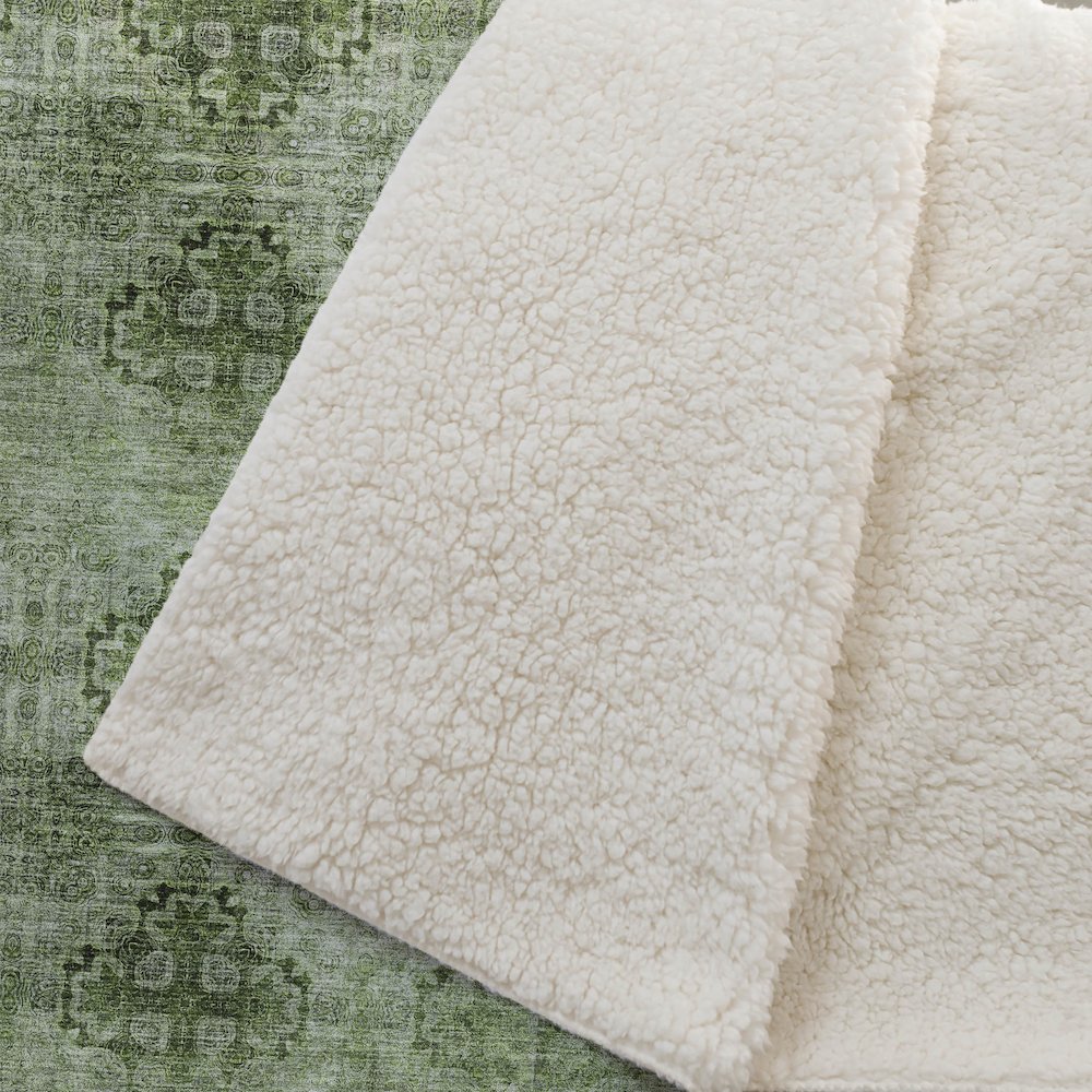 Premium Machine Washable ASB557 Olive 50" x 70" Sherpa Throw Blanket. Picture 2