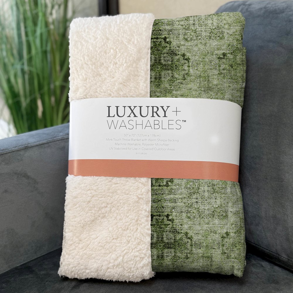 Premium Machine Washable ASB557 Olive 50" x 70" Sherpa Throw Blanket. Picture 3