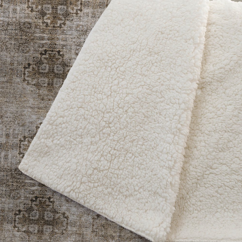 Premium Machine Washable ASB557 Taupe 50" x 70" Sherpa Throw Blanket. Picture 2