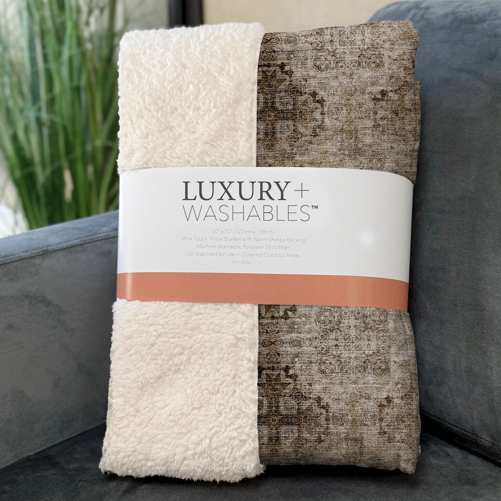 Premium Machine Washable ASB557 Taupe 50" x 70" Sherpa Throw Blanket. Picture 3