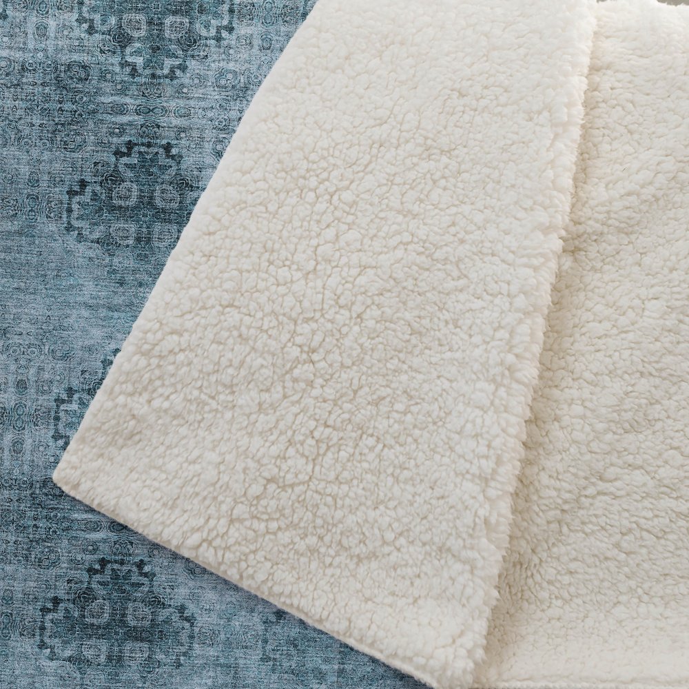 Premium Machine Washable ASB557 Teal 50" x 70" Sherpa Throw Blanket. Picture 2