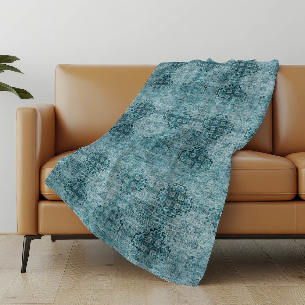 Premium Machine Washable ASB557 Teal 50" x 70" Sherpa Throw Blanket. Picture 5
