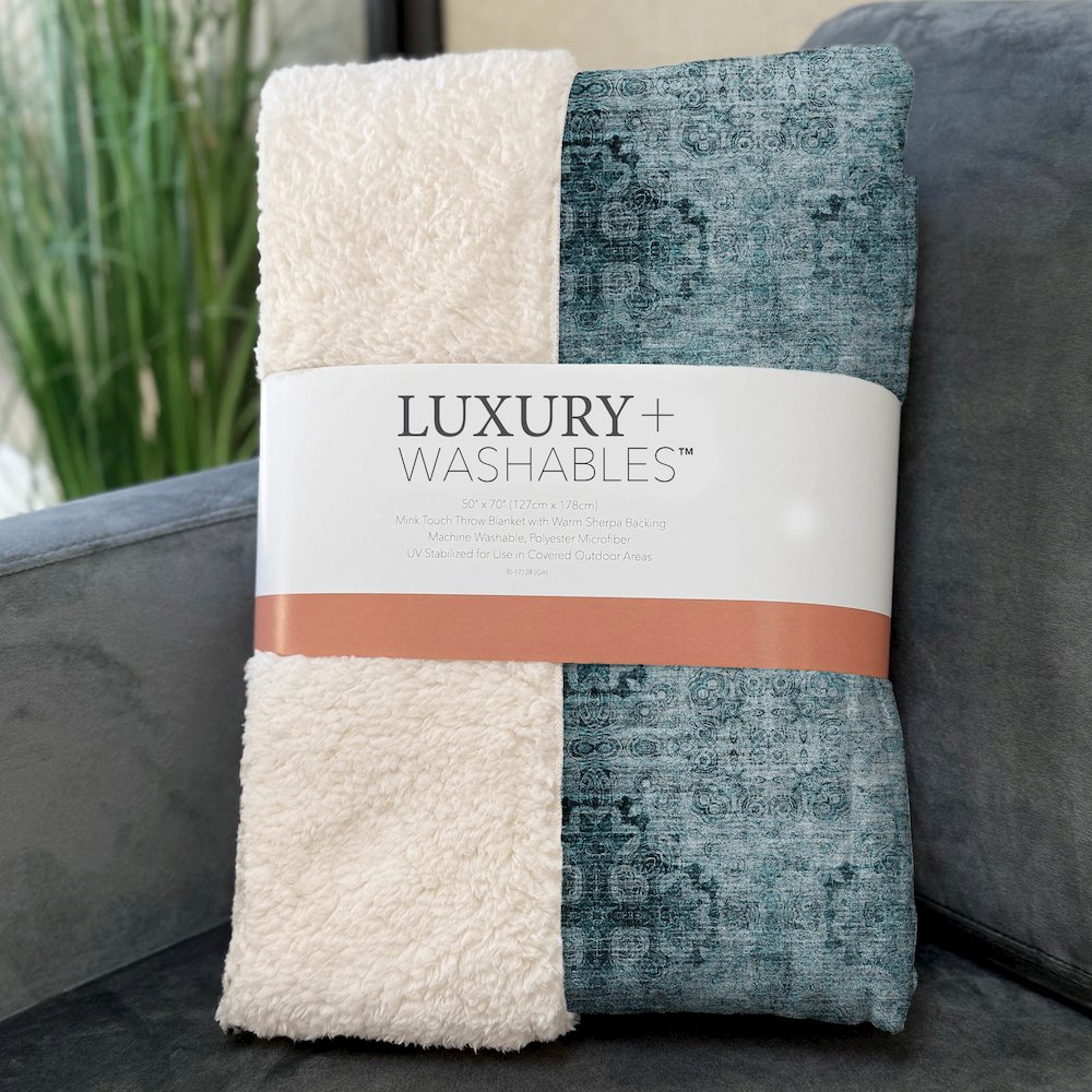Premium Machine Washable ASB557 Teal 50" x 70" Sherpa Throw Blanket. Picture 3