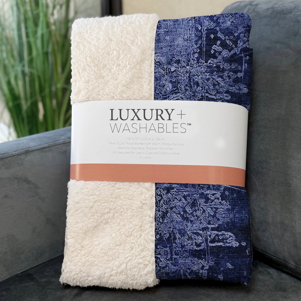 Premium Machine Washable ASB559 Navy 50" x 70" Sherpa Throw Blanket. Picture 3
