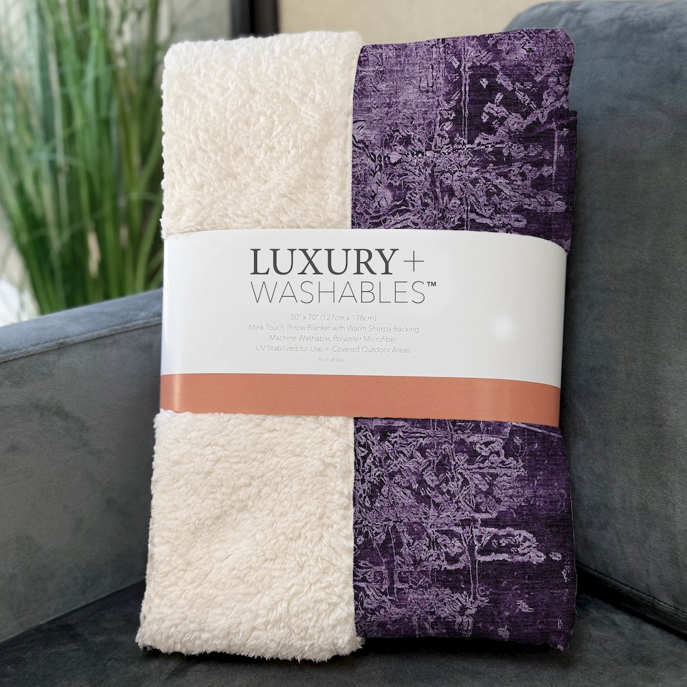 Premium Machine Washable ASB559 Purple 50" x 70" Sherpa Throw Blanket. Picture 3