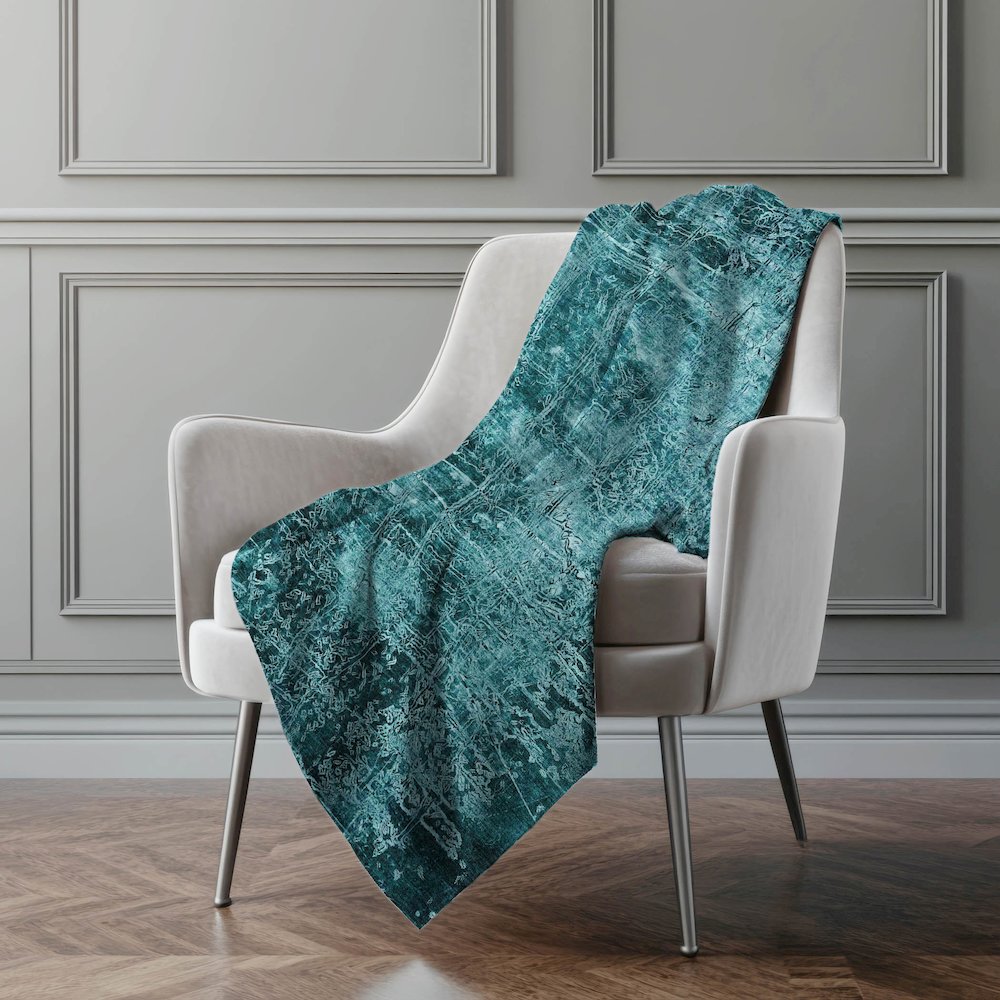 Premium Machine Washable ASB559 Teal 50" x 70" Sherpa Throw Blanket. Picture 4