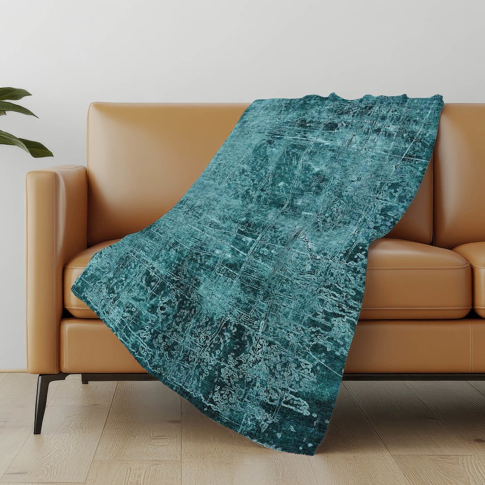 Premium Machine Washable ASB559 Teal 50" x 70" Sherpa Throw Blanket. Picture 5