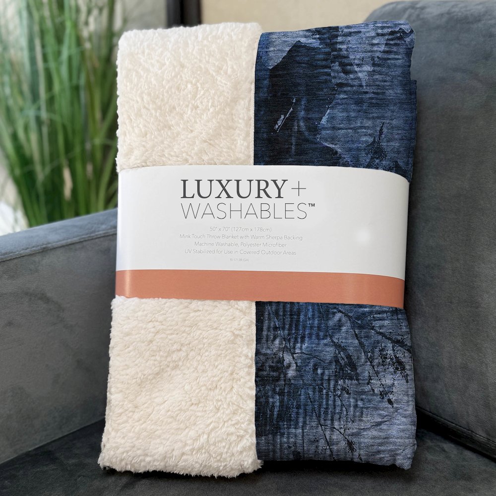 Premium Machine Washable ASB560 Navy 50" x 70" Sherpa Throw Blanket. Picture 3