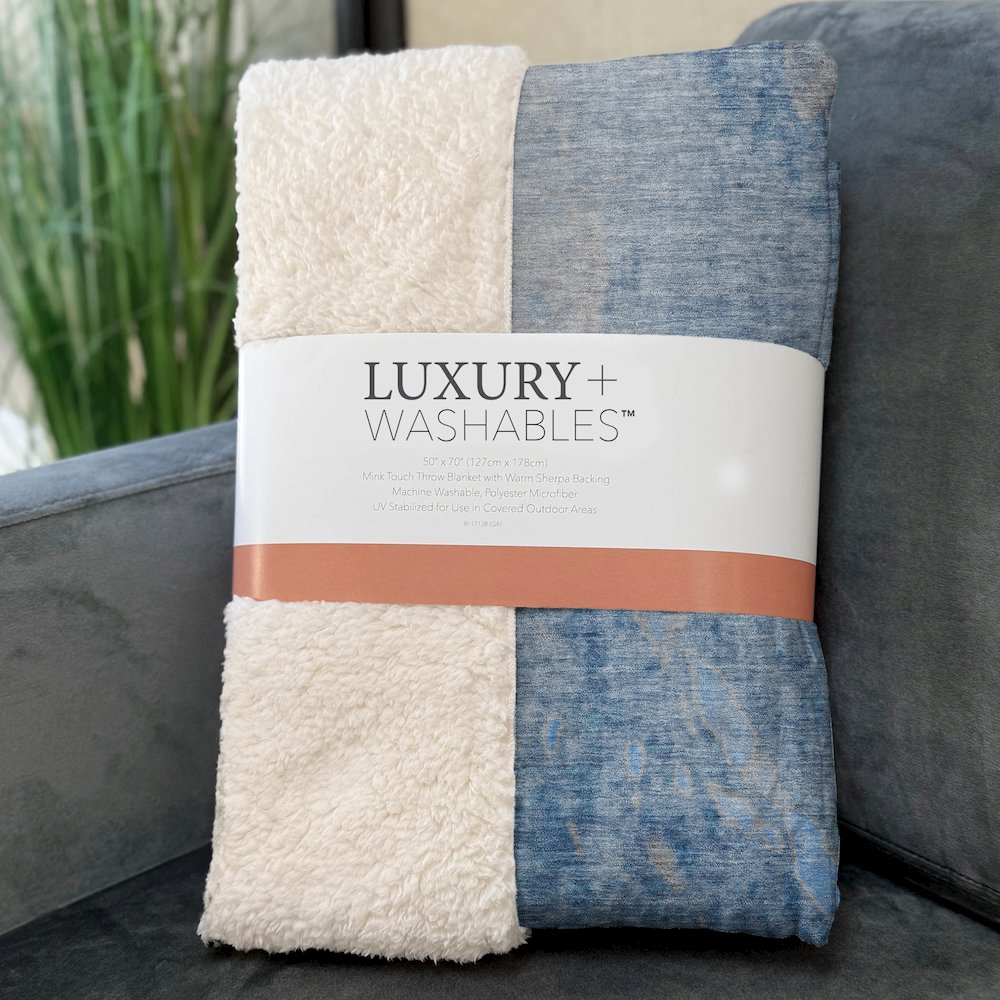 Premium Machine Washable ASB562 Blue 50" x 70" Sherpa Throw Blanket. Picture 3