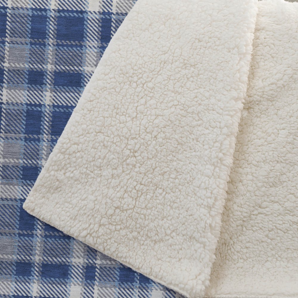 Premium Machine Washable ASB563 Navy 50" x 70" Sherpa Throw Blanket. Picture 2