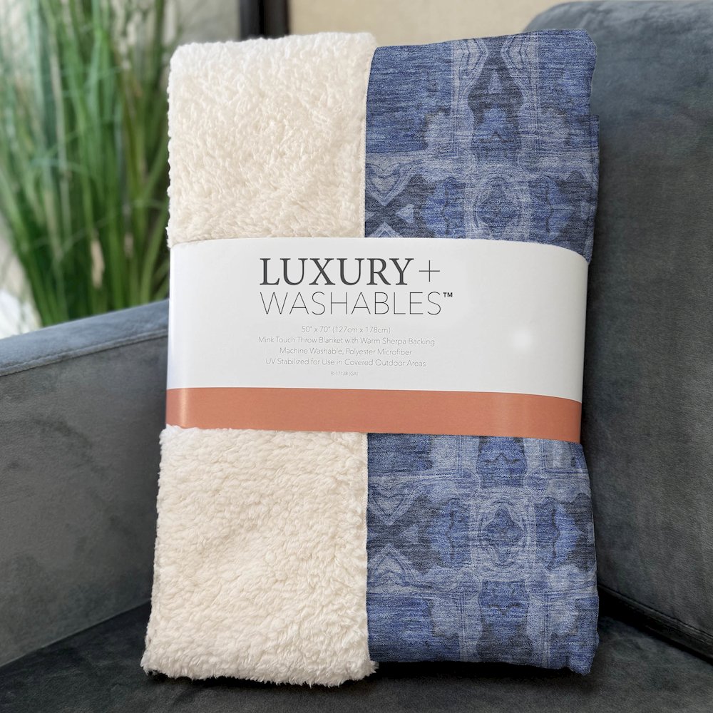 Premium Machine Washable ASB564 Denim 50" x 70" Sherpa Throw Blanket. Picture 3