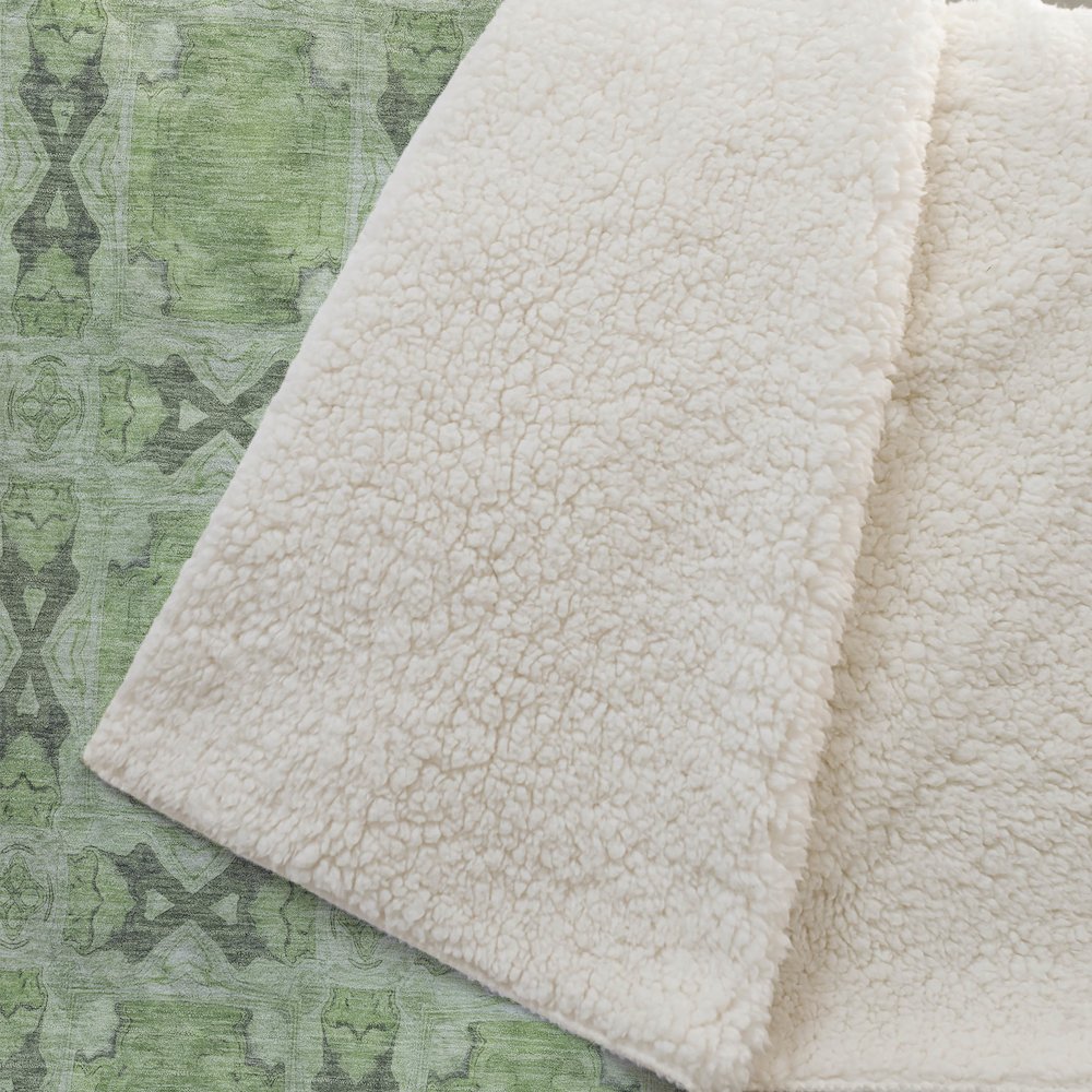 Premium Machine Washable ASB564 Green 50" x 70" Sherpa Throw Blanket. Picture 2