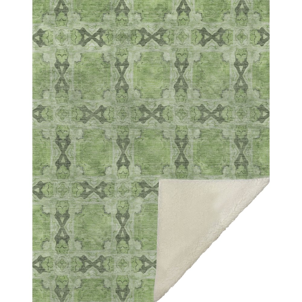 Premium Machine Washable ASB564 Green 50" x 70" Sherpa Throw Blanket. Picture 1