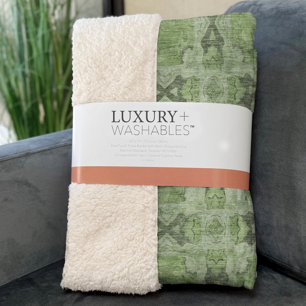 Premium Machine Washable ASB564 Green 50" x 70" Sherpa Throw Blanket. Picture 3
