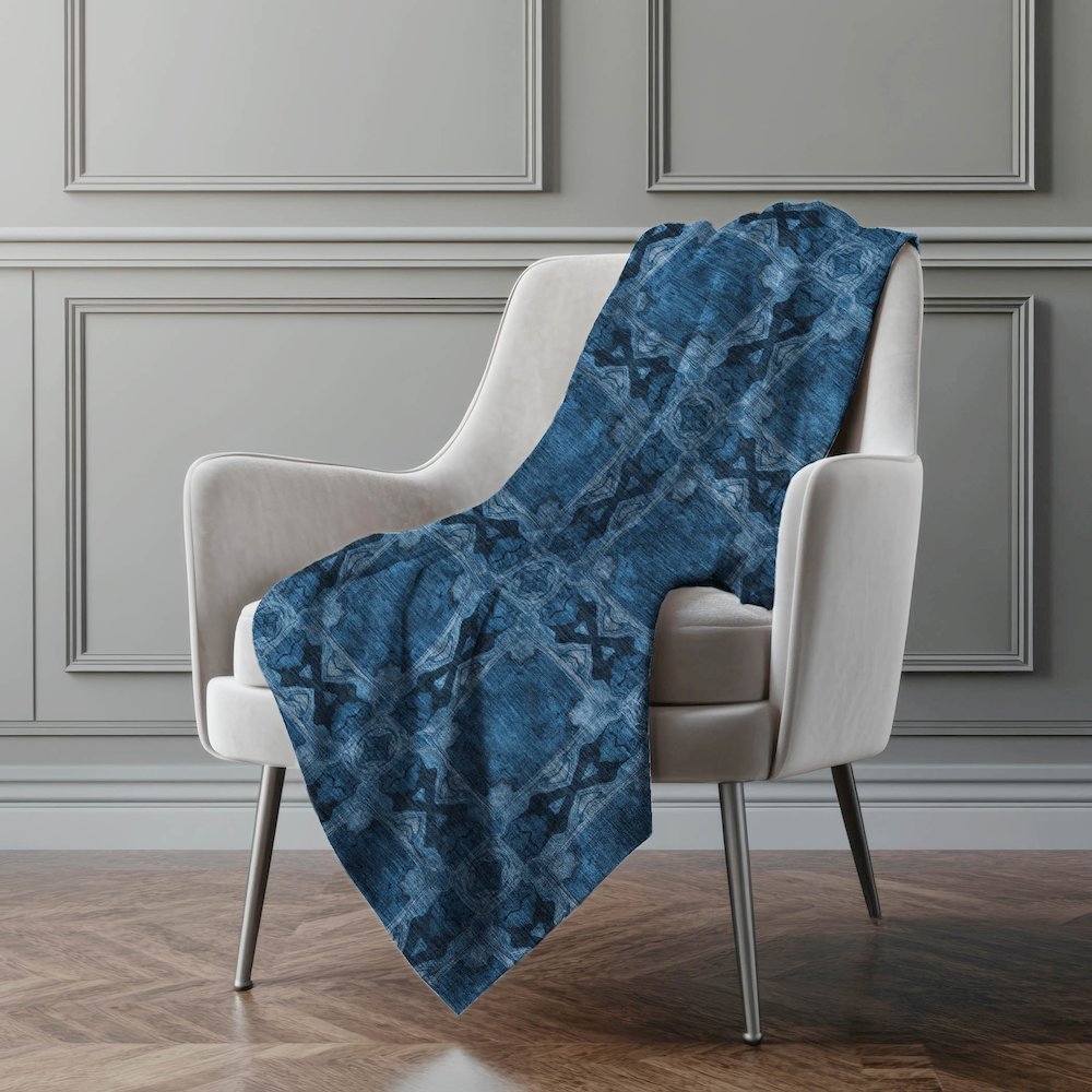 Premium Machine Washable ASB564 Navy 50" x 70" Sherpa Throw Blanket. Picture 4