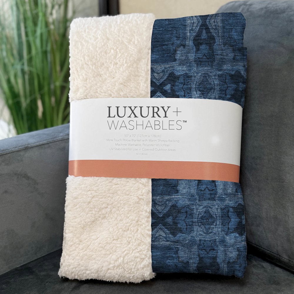 Premium Machine Washable ASB564 Navy 50" x 70" Sherpa Throw Blanket. Picture 3