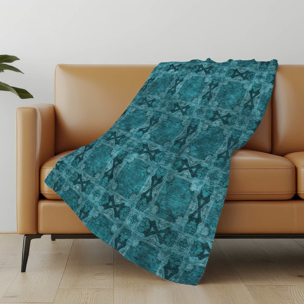 Premium Machine Washable ASB564 Teal 50" x 70" Sherpa Throw Blanket. Picture 5
