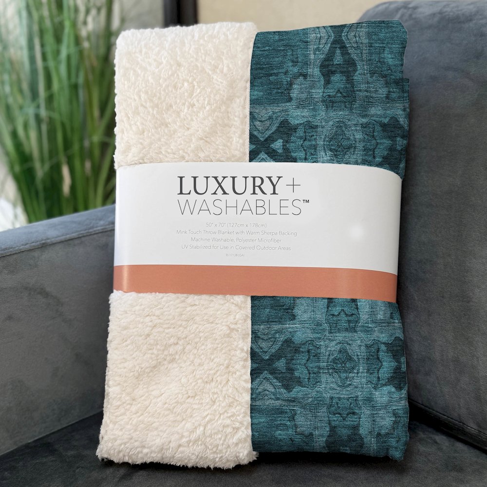 Premium Machine Washable ASB564 Teal 50" x 70" Sherpa Throw Blanket. Picture 3