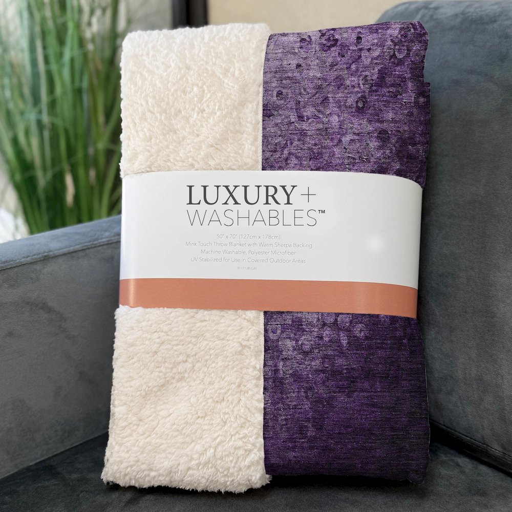 Premium Machine Washable ASB565 Purple 50" x 70" Sherpa Throw Blanket. Picture 3