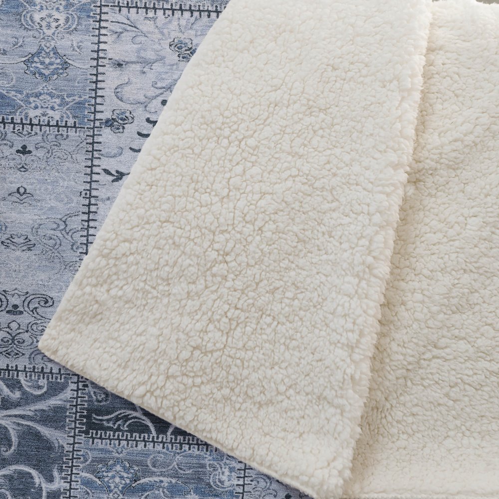 Premium Machine Washable ASB566 Denim 50" x 70" Sherpa Throw Blanket. Picture 2