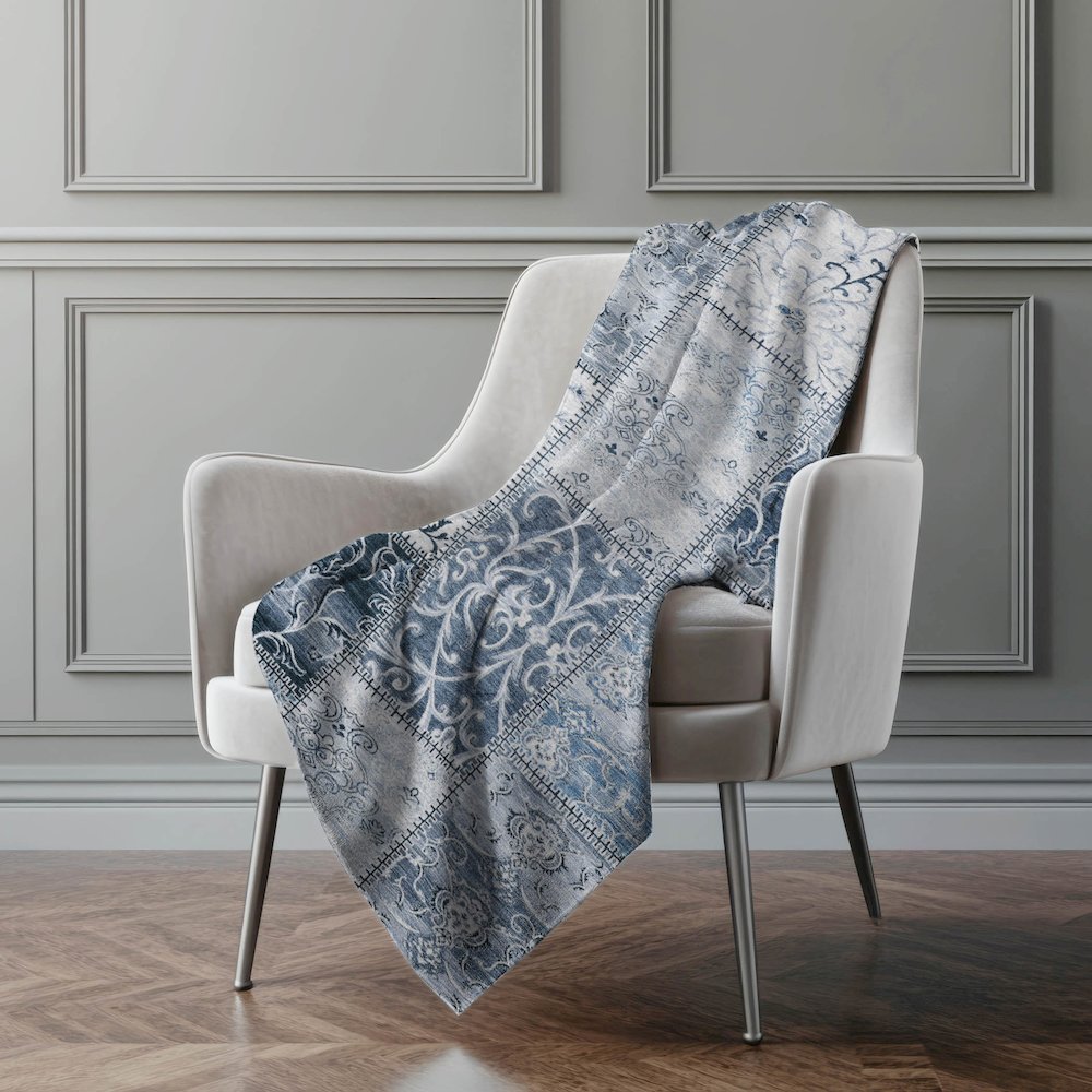 Premium Machine Washable ASB566 Denim 50" x 70" Sherpa Throw Blanket. Picture 4