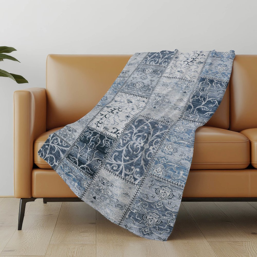 Premium Machine Washable ASB566 Denim 50" x 70" Sherpa Throw Blanket. Picture 5
