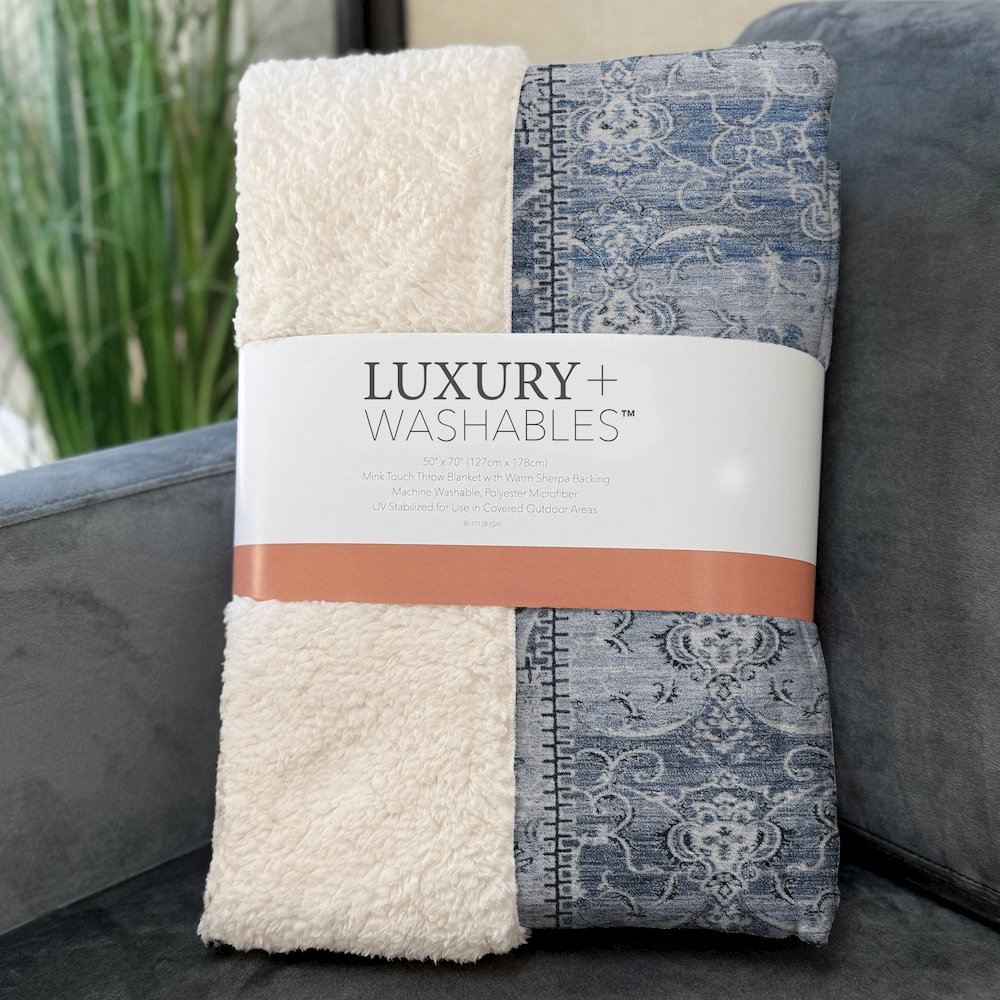 Premium Machine Washable ASB566 Denim 50" x 70" Sherpa Throw Blanket. Picture 3