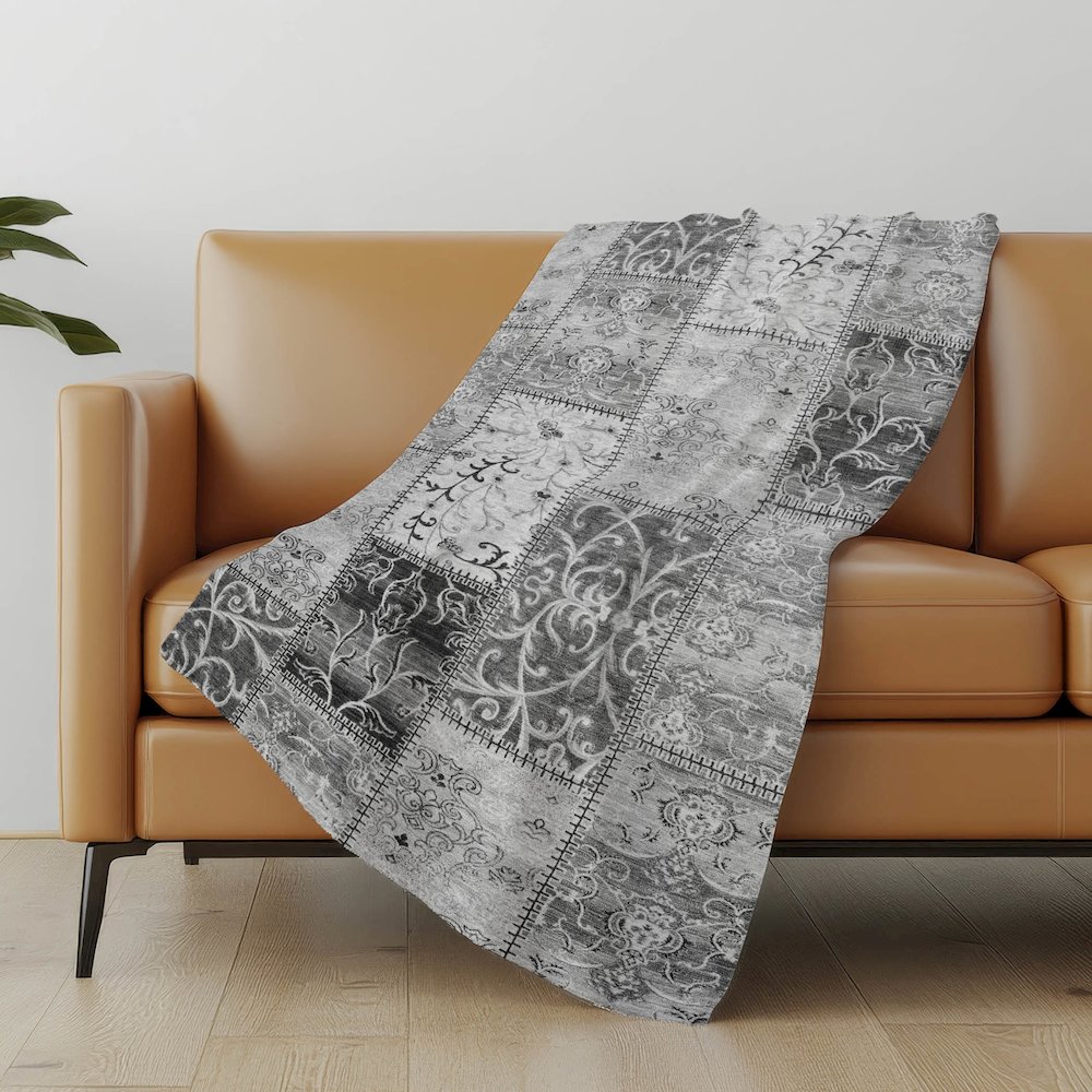 Premium Machine Washable ASB566 Gray 50" x 70" Sherpa Throw Blanket. Picture 5