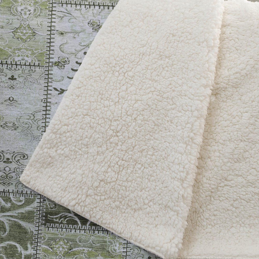 Premium Machine Washable ASB566 Green 50" x 70" Sherpa Throw Blanket. Picture 2