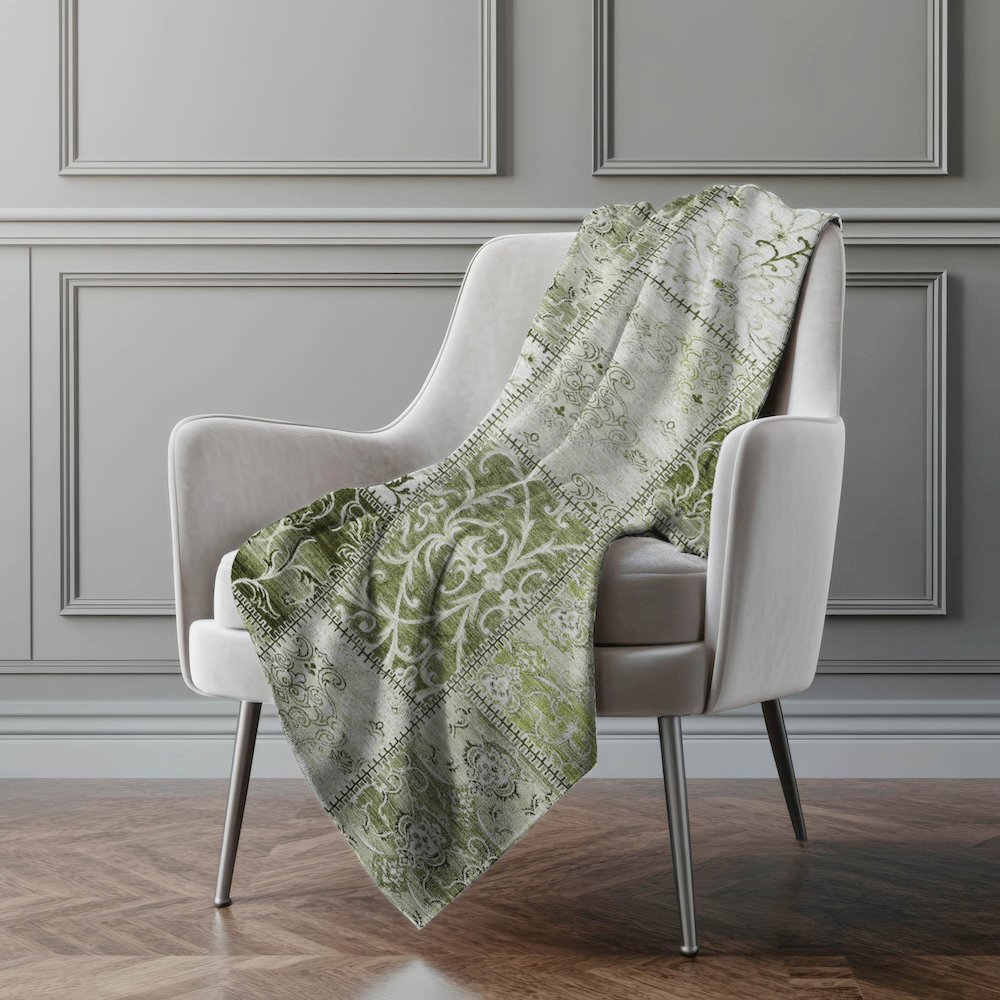 Premium Machine Washable ASB566 Green 50" x 70" Sherpa Throw Blanket. Picture 4