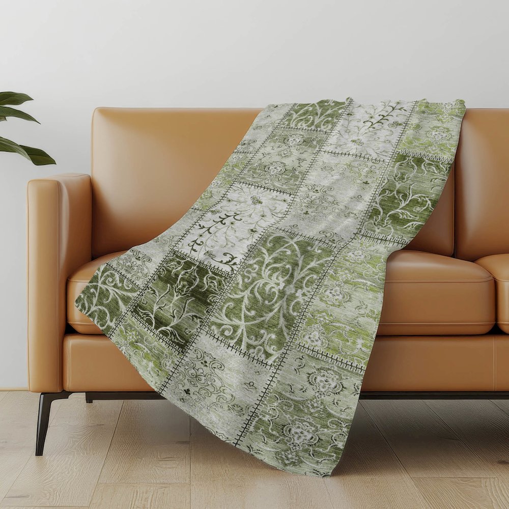 Premium Machine Washable ASB566 Green 50" x 70" Sherpa Throw Blanket. Picture 5