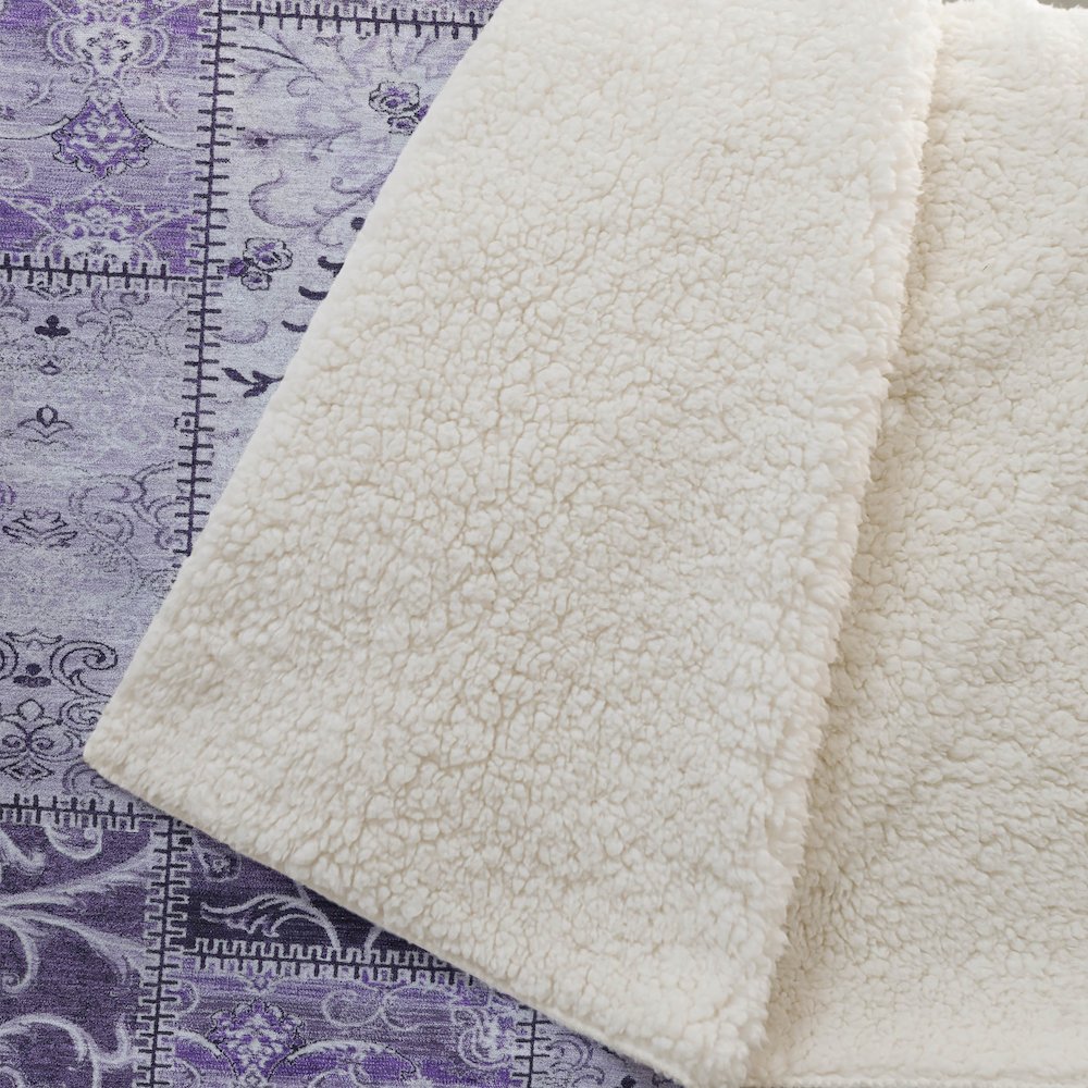 Premium Machine Washable ASB566 Purple 50" x 70" Sherpa Throw Blanket. Picture 2