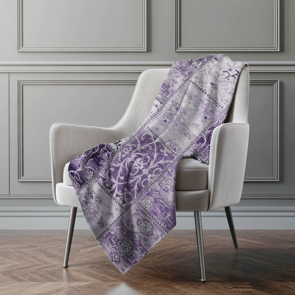 Premium Machine Washable ASB566 Purple 50" x 70" Sherpa Throw Blanket. Picture 4