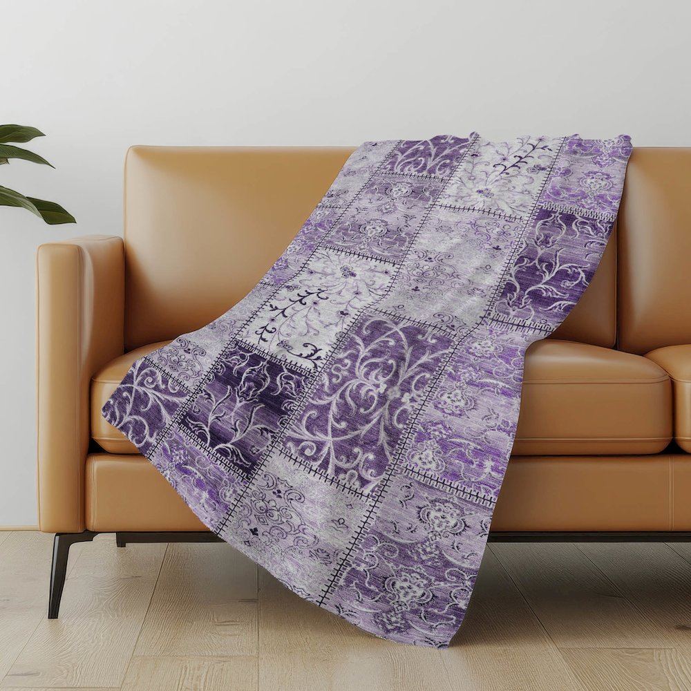 Premium Machine Washable ASB566 Purple 50" x 70" Sherpa Throw Blanket. Picture 5