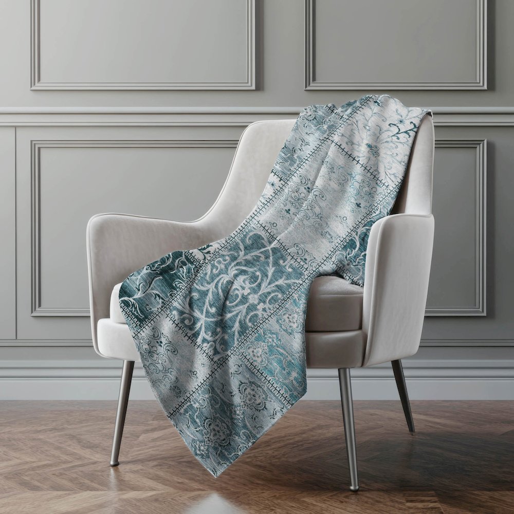Premium Machine Washable ASB566 Teal 50" x 70" Sherpa Throw Blanket. Picture 4