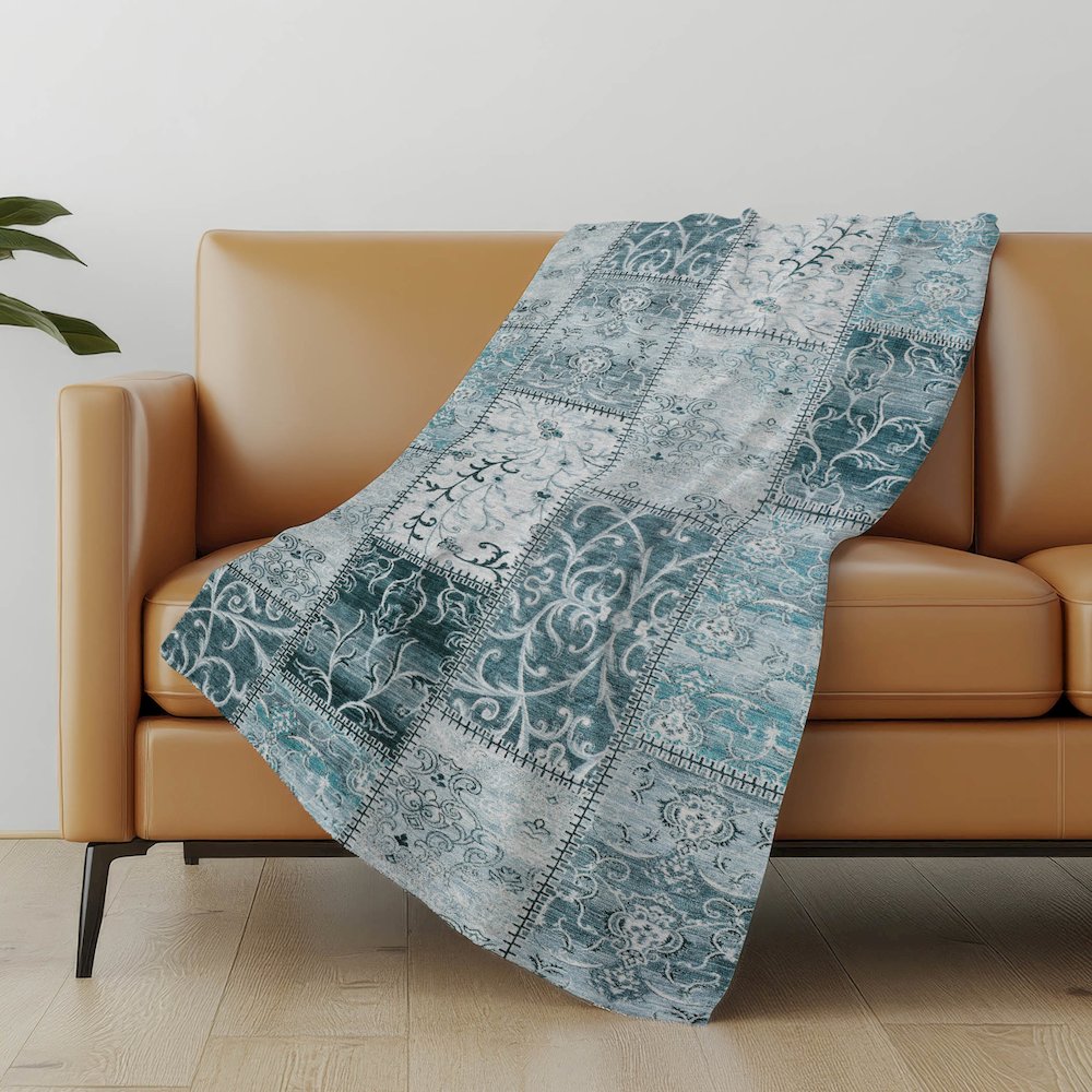 Premium Machine Washable ASB566 Teal 50" x 70" Sherpa Throw Blanket. Picture 5
