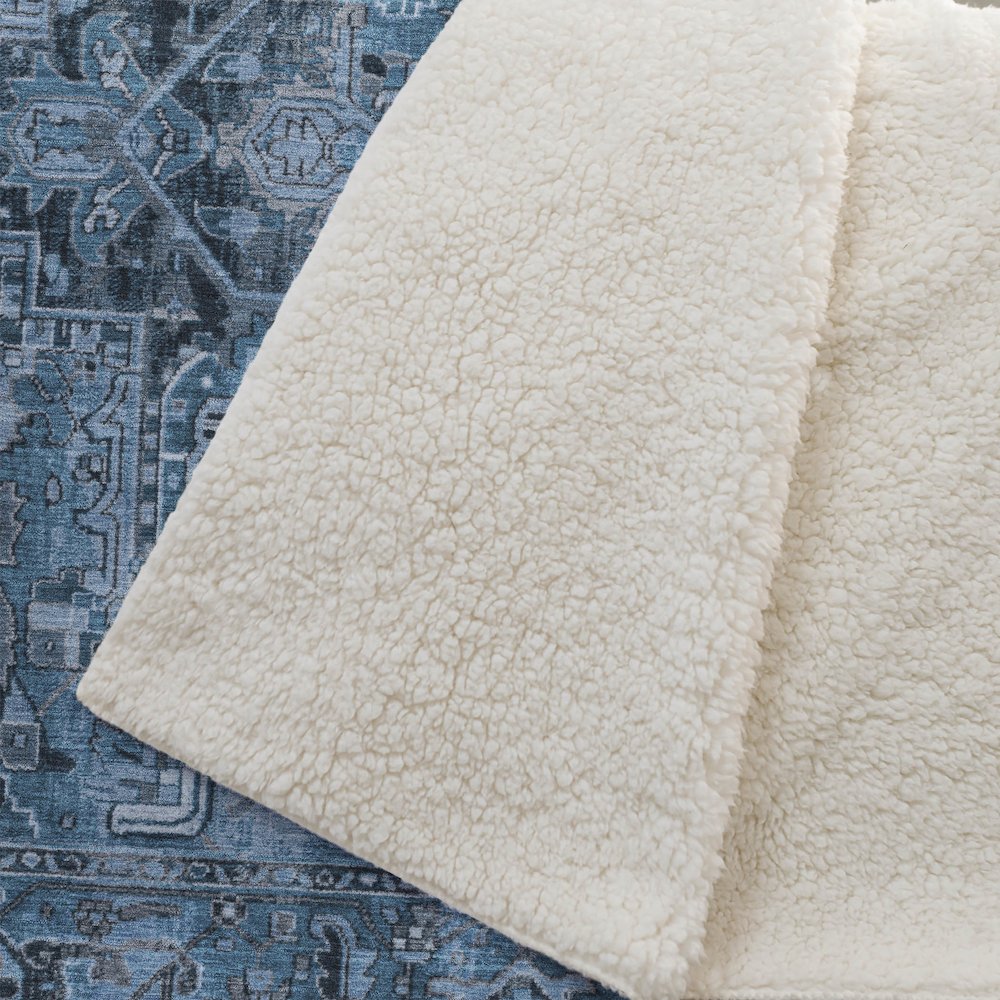 Premium Machine Washable ASB570 Blue 50" x 70" Sherpa Throw Blanket. Picture 2