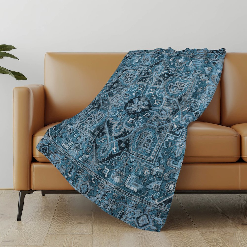 Premium Machine Washable ASB570 Blue 50" x 70" Sherpa Throw Blanket. Picture 5