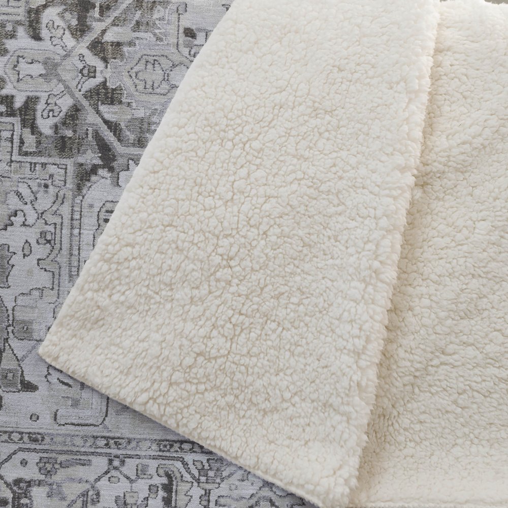 Premium Machine Washable ASB570 Ivory 50" x 70" Sherpa Throw Blanket. Picture 2