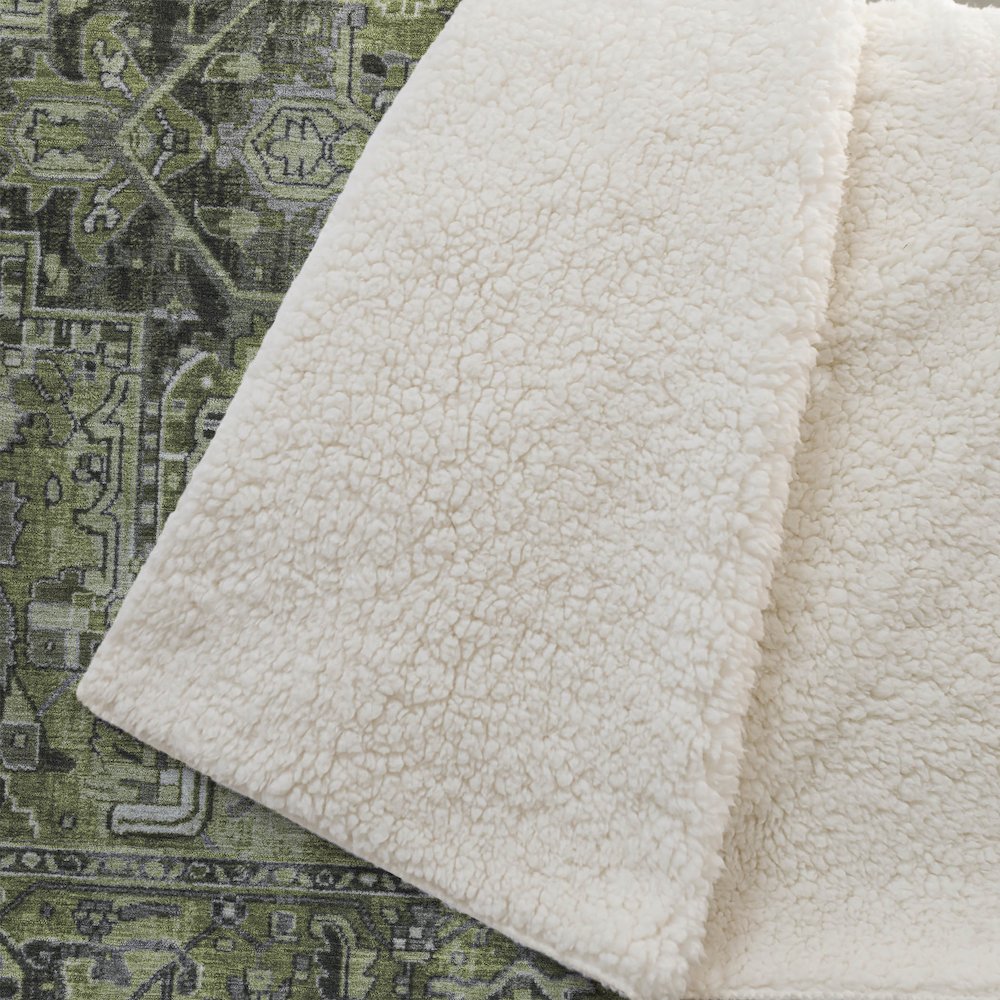 Premium Machine Washable ASB570 Olive 50" x 70" Sherpa Throw Blanket. Picture 2