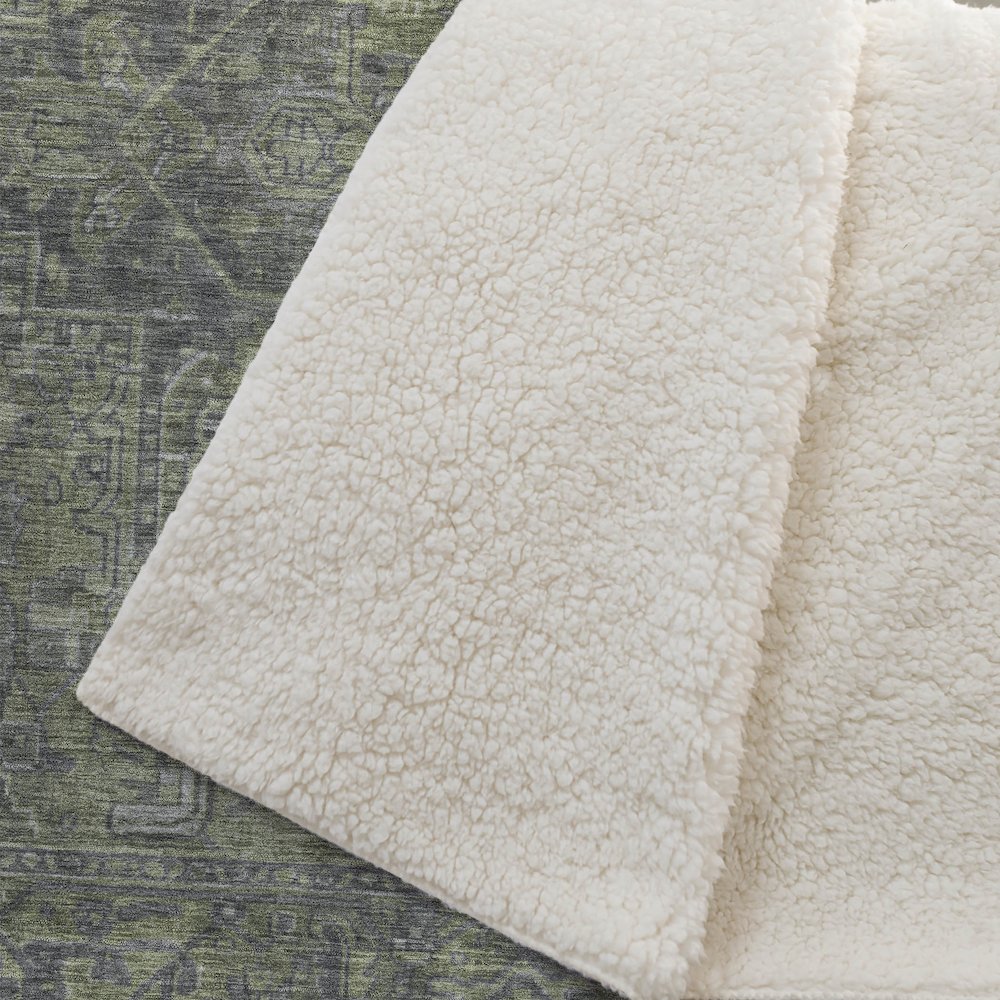 Premium Machine Washable ASB571 Green 50" x 70" Sherpa Throw Blanket. Picture 2