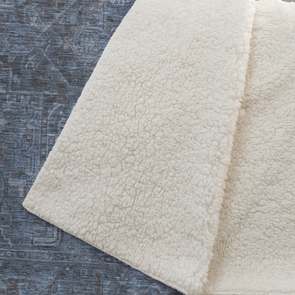Premium Machine Washable ASB571 Navy 50" x 70" Sherpa Throw Blanket. Picture 2