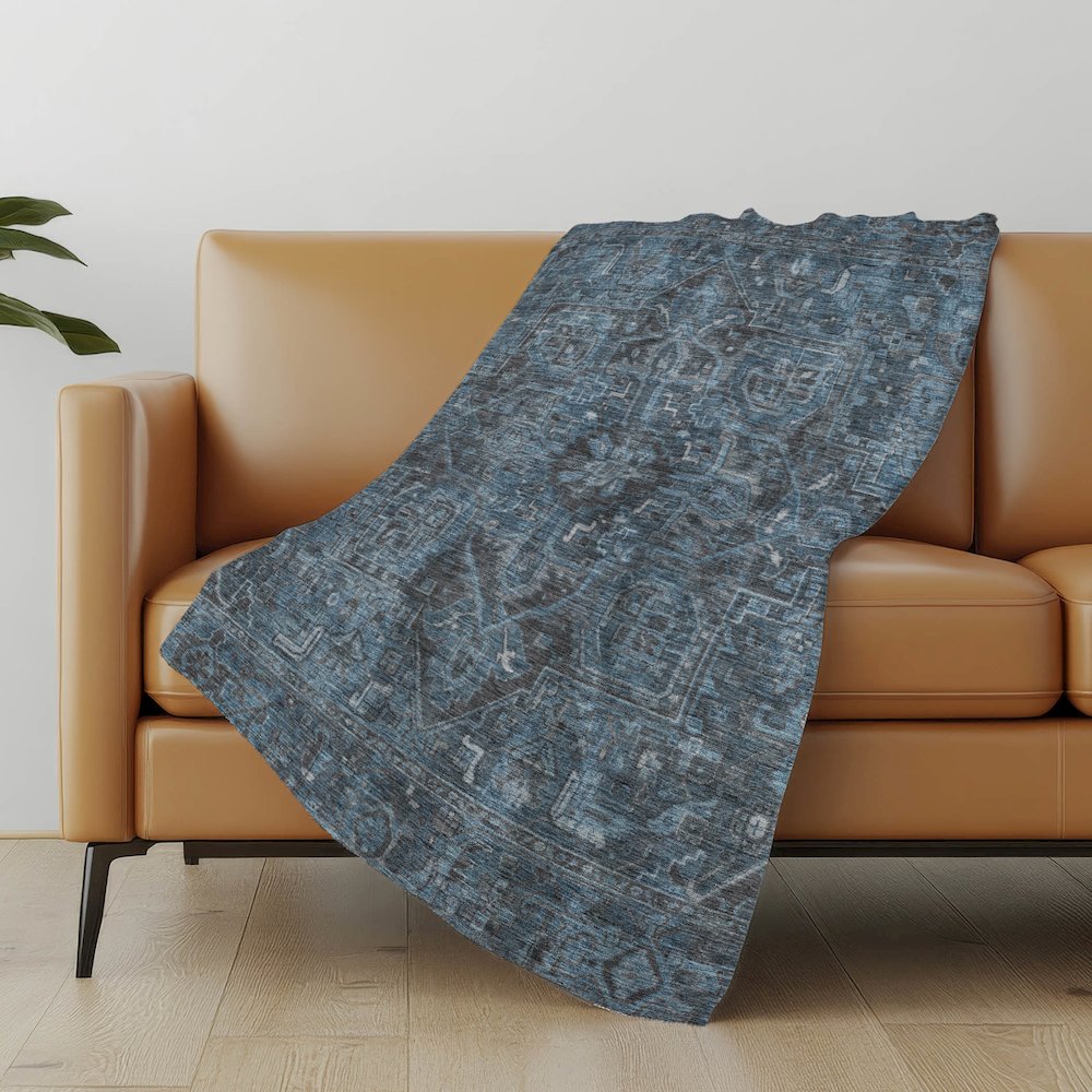 Premium Machine Washable ASB571 Navy 50" x 70" Sherpa Throw Blanket. Picture 5