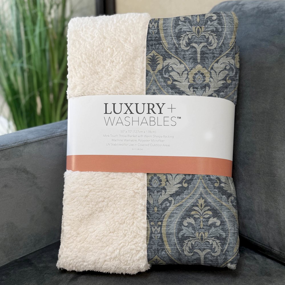 Premium Machine Washable ASB572 Blue 50" x 70" Sherpa Throw Blanket. Picture 3