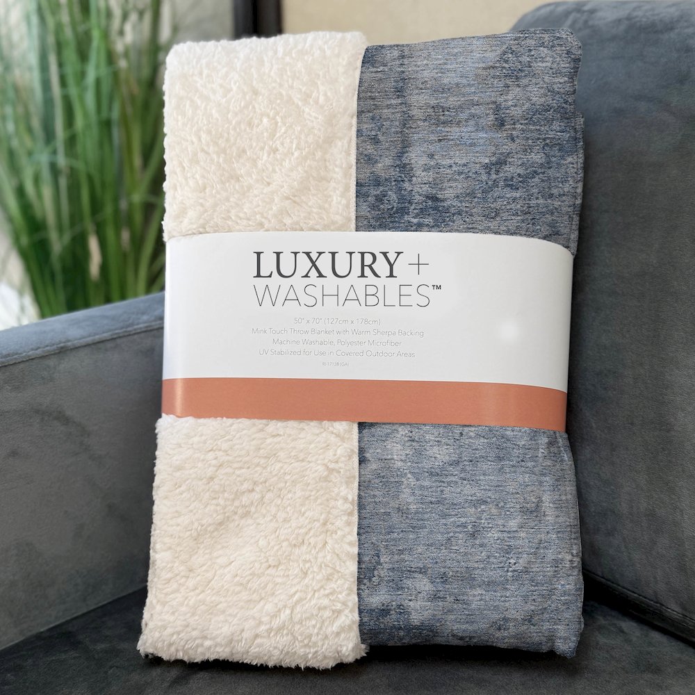 Premium Machine Washable ASB573 Blue 50" x 70" Sherpa Throw Blanket. Picture 3
